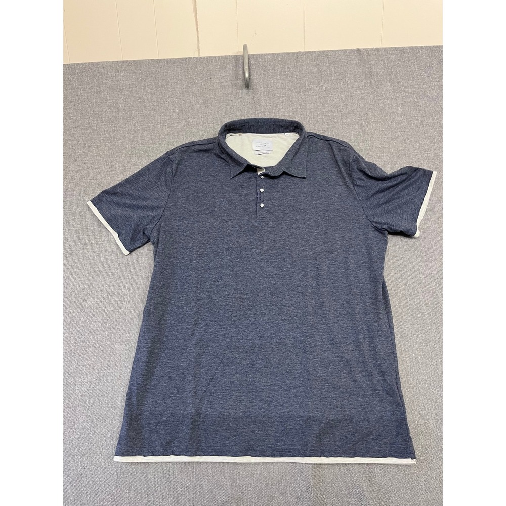 7Diamonds Mens XL Navy Blue Heathered Short Sleeve Polo Shirt Premium Finish